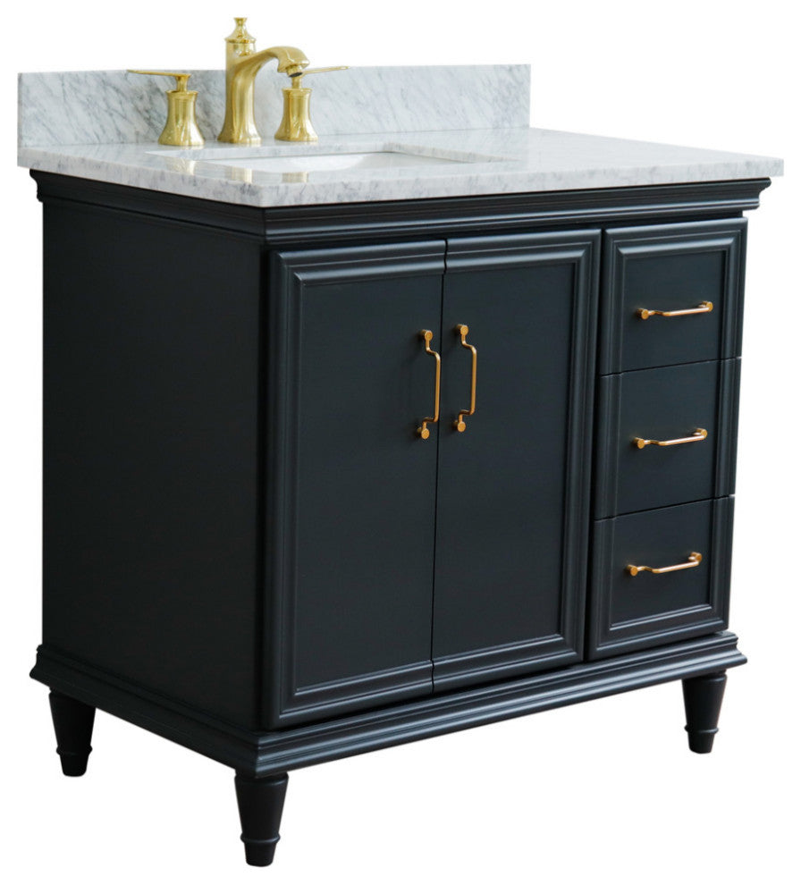 37" Single Vanity, Dark Gray Finish With White Carrara