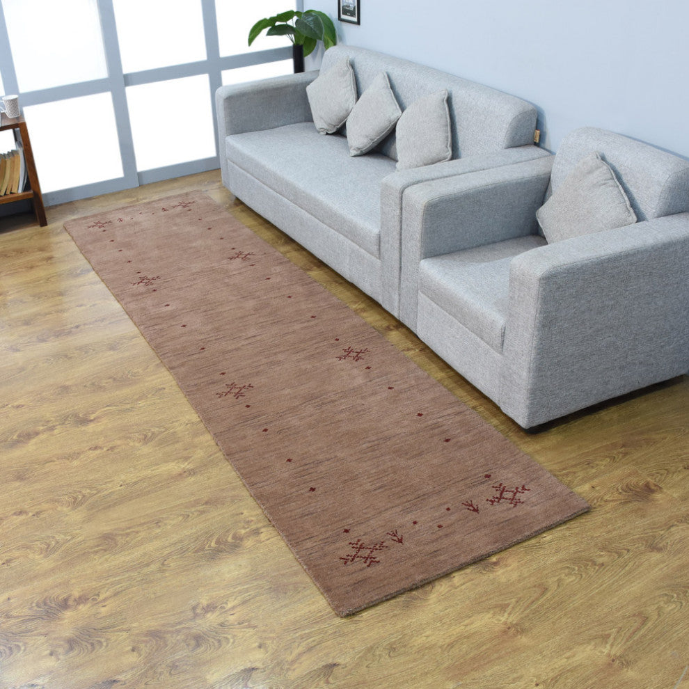 Hand Knotted Loom Wool Area Rug Contemporary, Light Brown, [Runner] 2'8''x10'