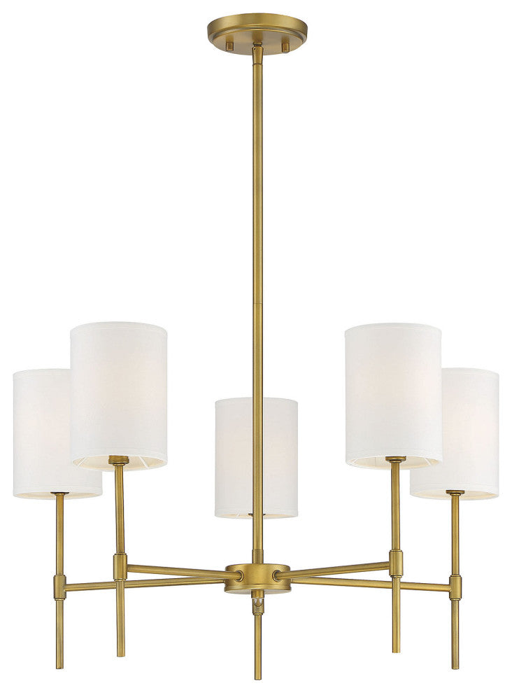 5-Light Chandelier, Matte Black, Natural Brass