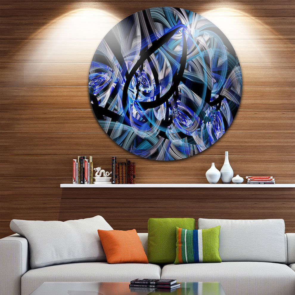 Symmetrical Spiral Blue Flower, Floral Disc Metal Wall Art, 36"