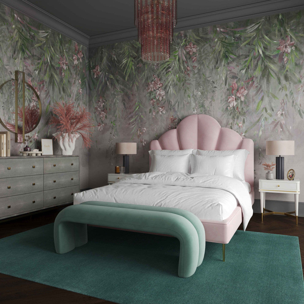 Leigh Green Velvet Channeled Bench - Green