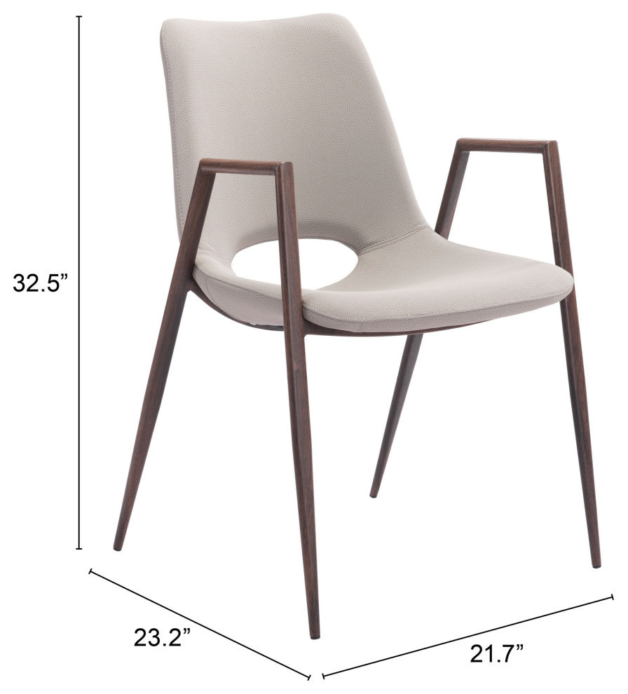Dining Chair, Set of 2, Faux Vinyl Leather, Steel, Beige, Walnut, Mid Century