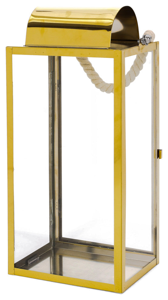 Brianna Outdoor 19" Modern Stainless Steel Lantern, Gold