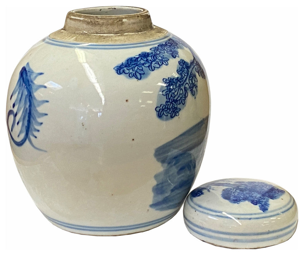 Chinese Oriental Small Blue White Porcelain 3 Gods Theme Ginger Jar Hws1860