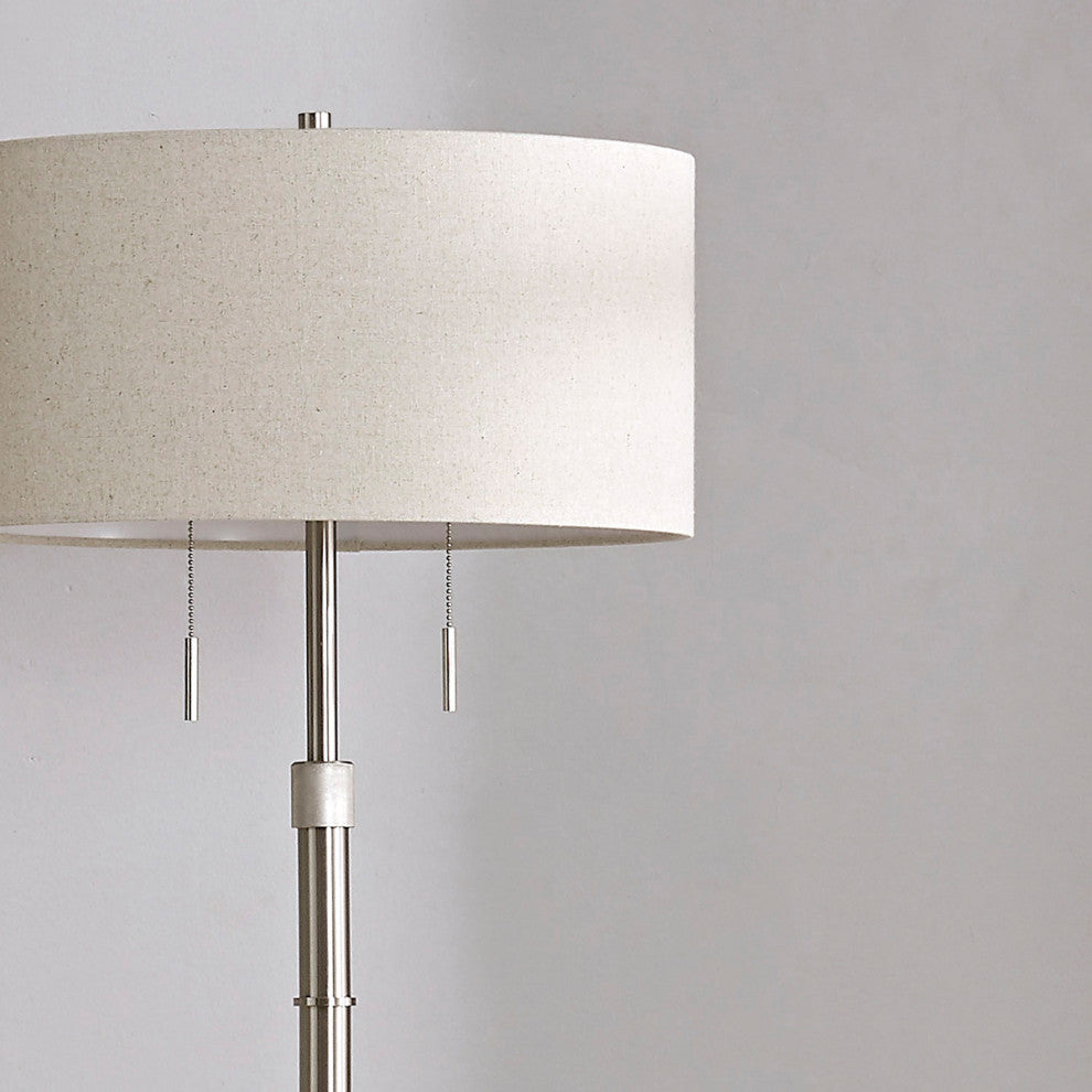 The Grande 55"~66"H Adjustable Floor Lamp_Brushed Nickel, Drum_tan Shade