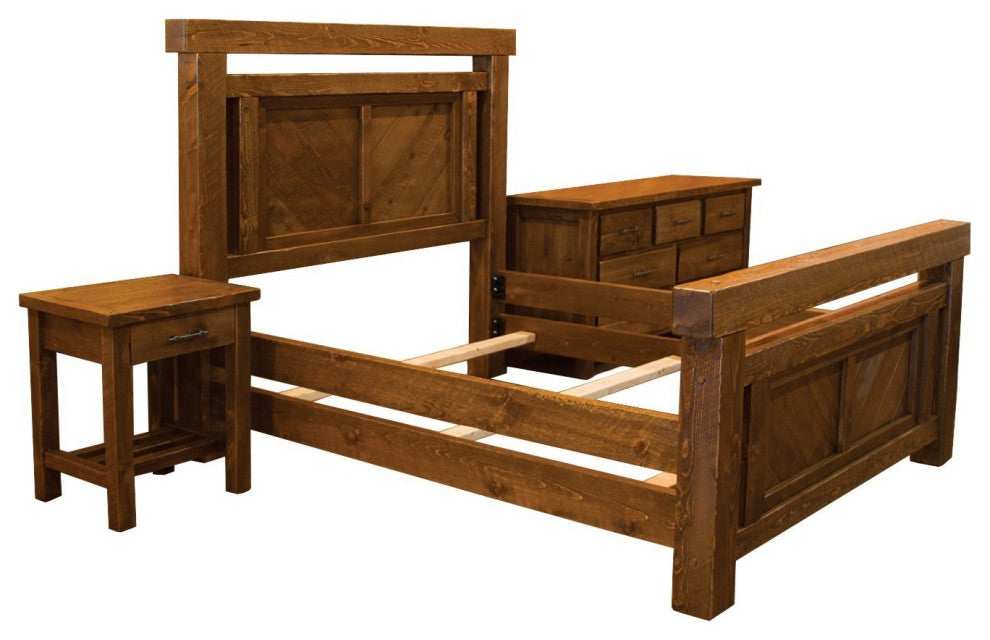 Barnwood Style Timber Peg Panel Bedroom Set, Early American, Queen