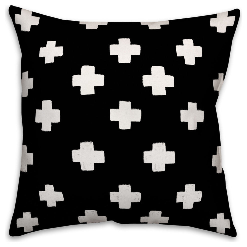 Black Swiss Cross Throw Pillow Cover, 18"x18"