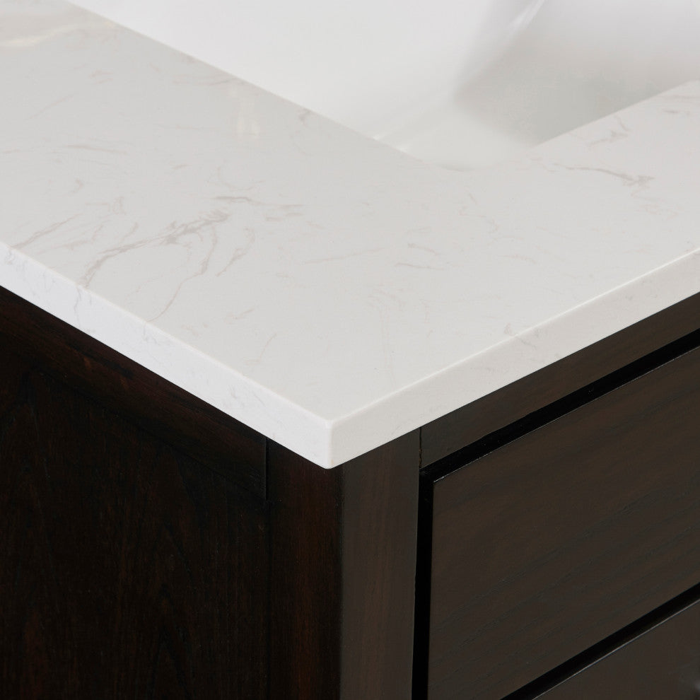 Frosinone Engineered Stone Vanity Top, Jazz White With White Sink, 72"