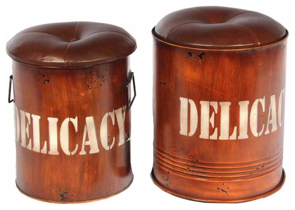 Metal Ottoman, Brown, Set Of 2
