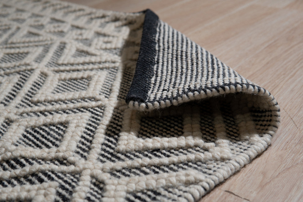 EORC Black Handwoven Wool Durrie Kilim Rug 5'x8'