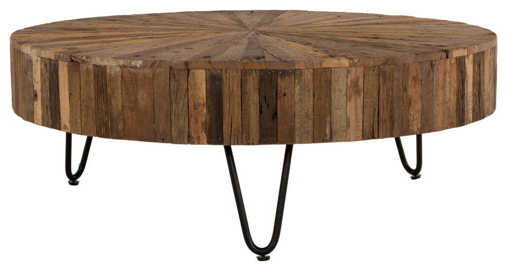 Benzara BM286506 Coffee Table, Reclaimed Wood, Hairpin Legs, Brown and Black