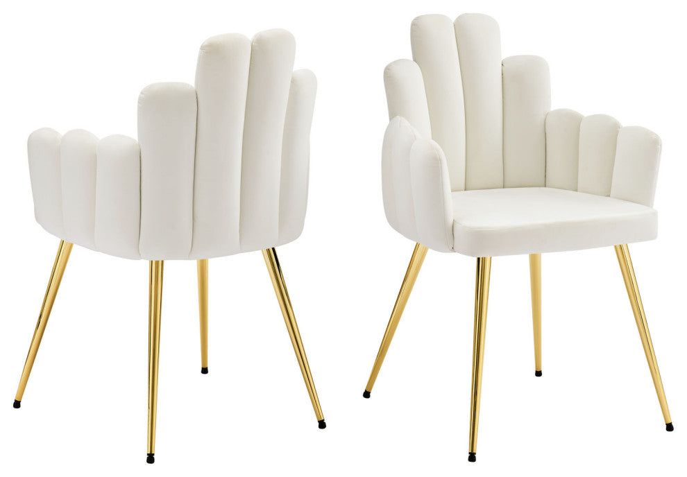 Dining Chair, Set of 2, White Gold, Velvet, Modern Cafe Bistro Hospitality