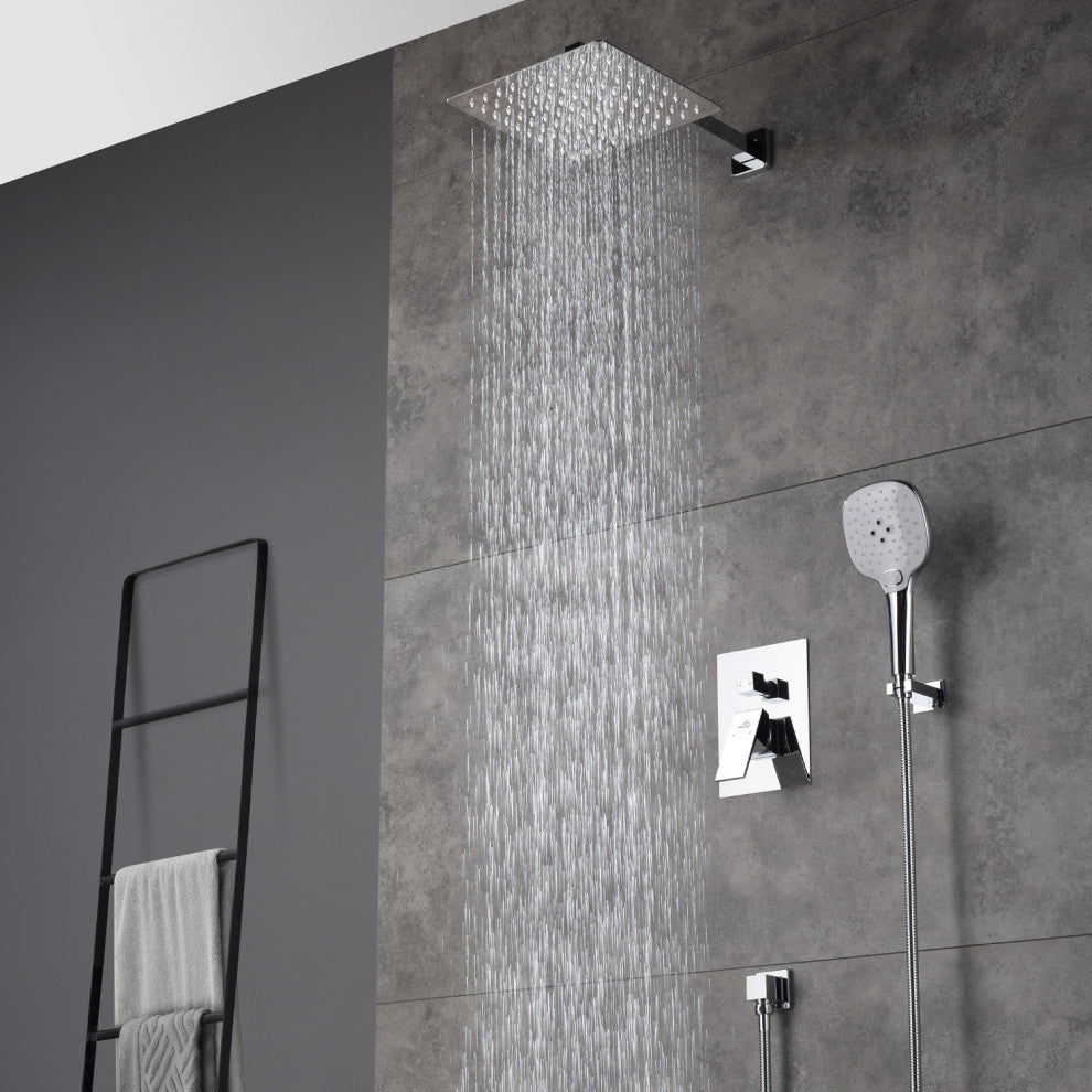 CASAINC 10" Wall Mounted 3 Spray Handheld Rainfall Luxury Shower System Set, Chrome