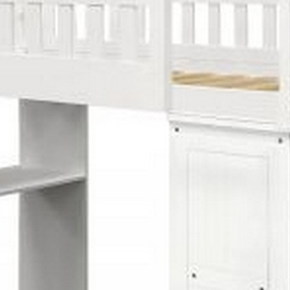 Benzara BM266513 Twin Loft bed With 8 Drawers and 1 Desk, White
