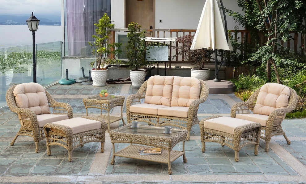 Outdoor Garden 7-Piece Conversation Set With Ottomans