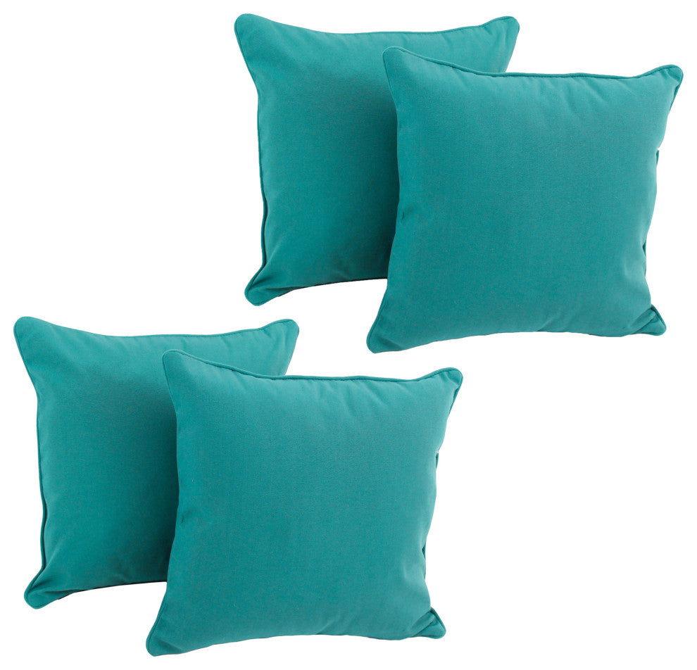 18" Double-Corded Solid Twill Square Throw Pillows, Set of 4, Aqua Blue
