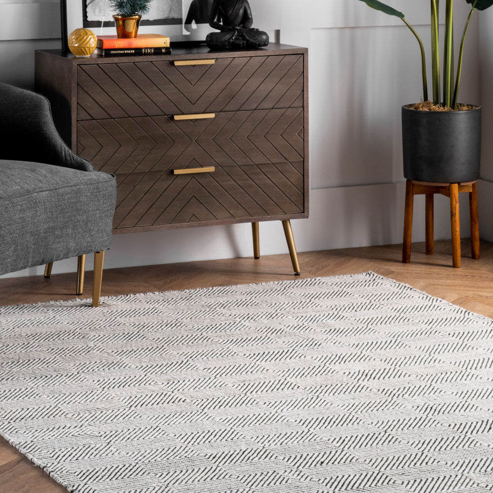 Nuloom Hand-Tufted Trellis Rug, Ivory 9'x12'