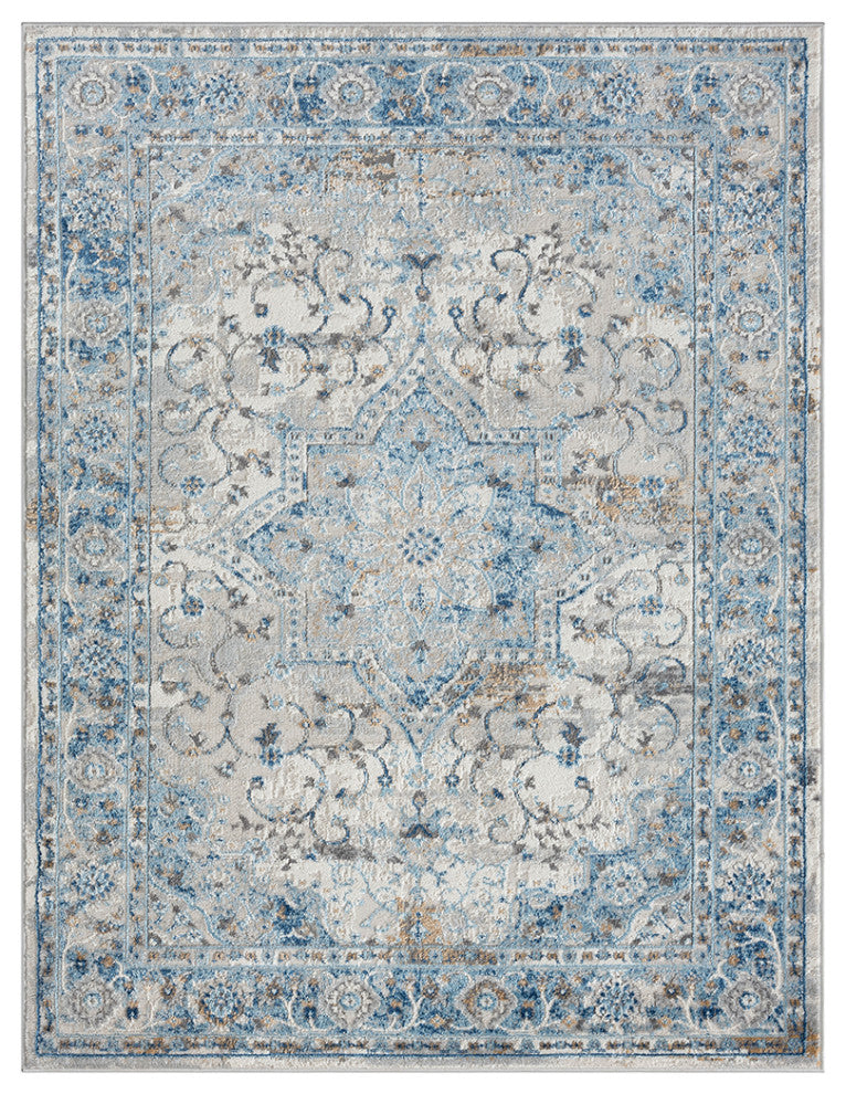 Frances Medallion Woven Area Rug/Runner, Blue, Blue, 5' x 7'