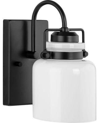 Fessler Collection One-Light Matte Black Opal Glass Farmhouse Bath Light