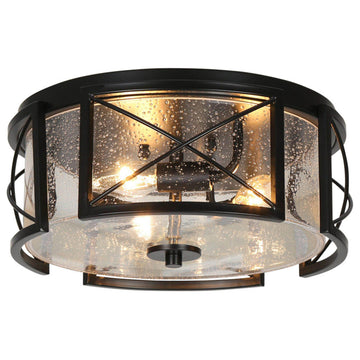 LNC 3-lights Farmhouse and Matte Black LED Flush Mount Ceiling light, 13-in