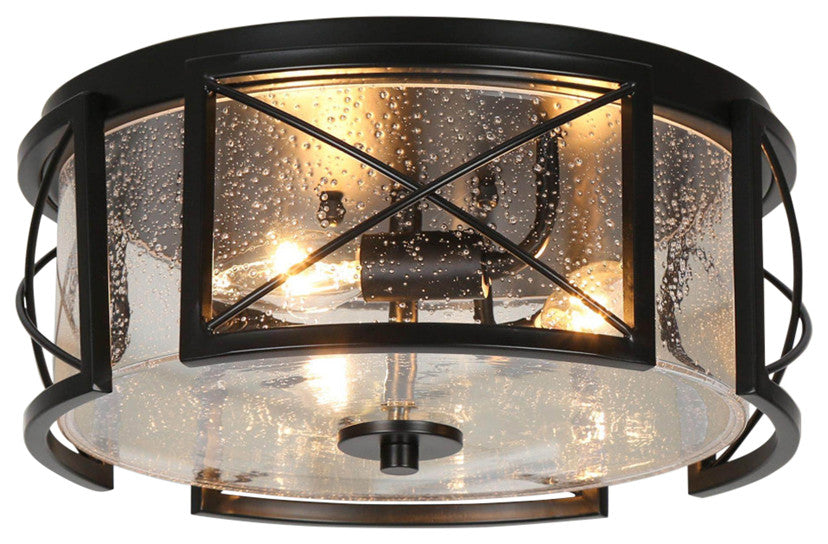 LNC 3-lights Farmhouse and Matte Black LED Flush Mount Ceiling light, 13-in