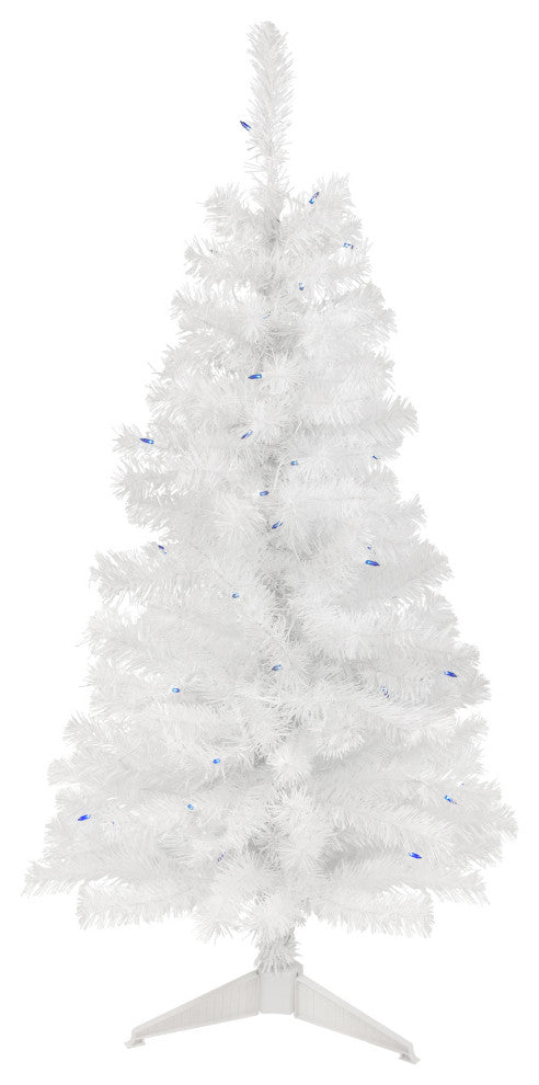 White Flat-Round Tips Wrapped Christmas Tree, Lights, Blue