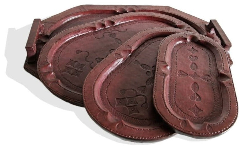 Set of Four Handmade African Leather Trays