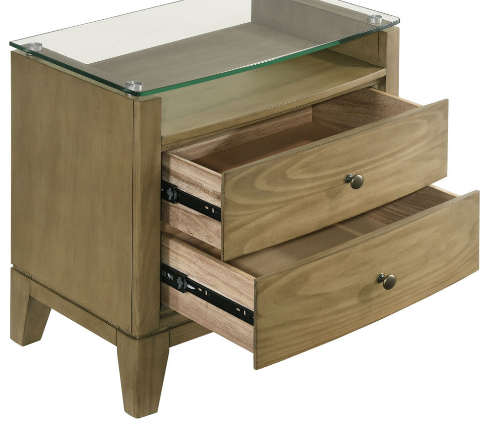 Granada 2-drawer Glass Top Nightstand Natural Pine