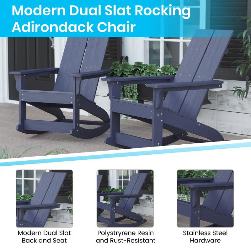 Finn Set of 2 Outdoor Rocking Adirondack Chair-Rust Resistant Hardware, Navy