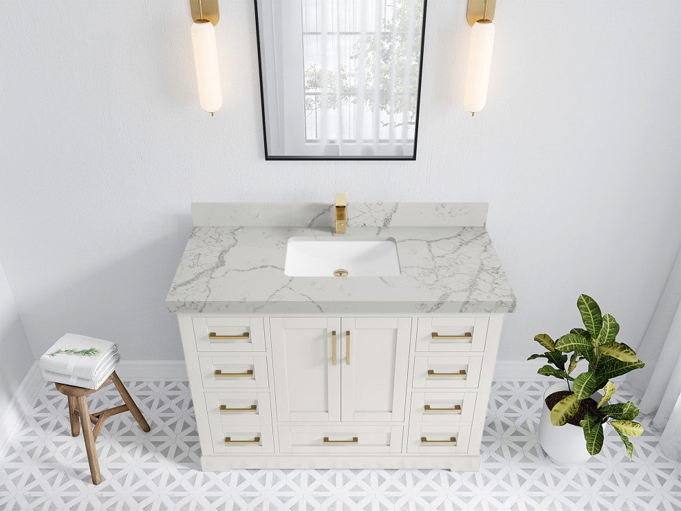 Boston 48" Single Sink Bath Vanity in Alabaster 2" Venatino Quartz