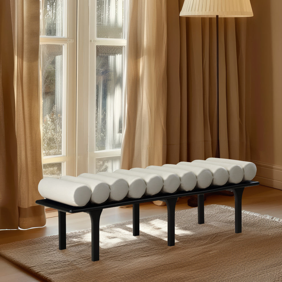 Landon Faux Leather Bench, Cream, Black Finish