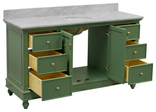 Bella 60" Bathroom Vanity, Sage Green, Carrara Marble, Single Vanity