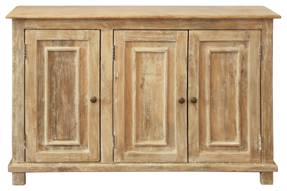 Bayside Jensen 3-Door Solid Wood Sideboard, Distressed Natural Finish
