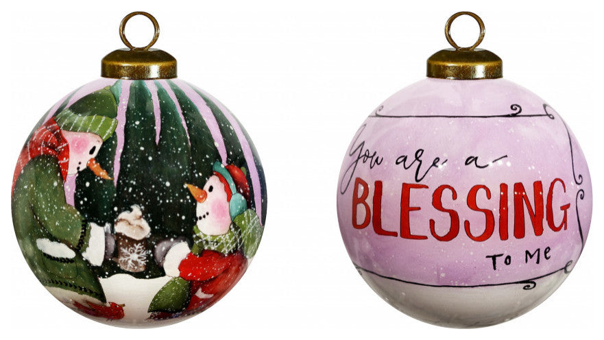 Snowman You Are a Blessing To Me Hand Painted Mouth Blown Glass Ornament