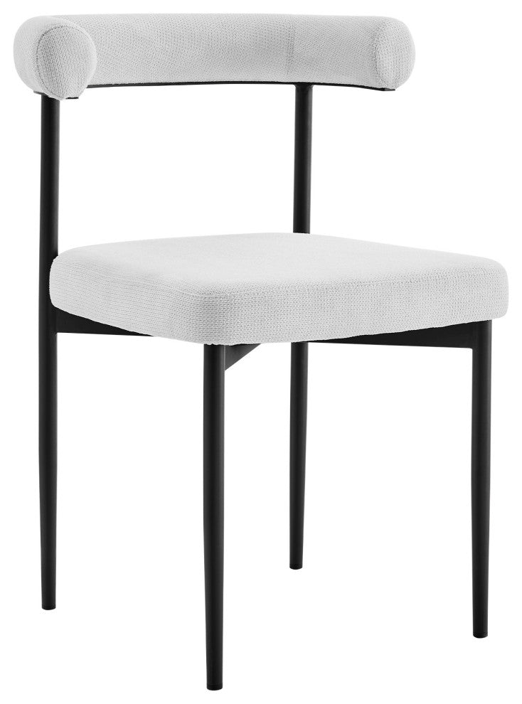 Shannon Dining Chair With Matte Black Iron and Cream Fabric, Set of 2