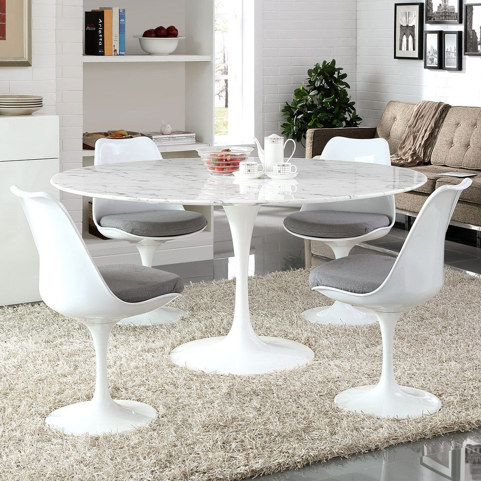 Modern Contemporary 54" Artificial Marble Dining Table, White Metal, 60"