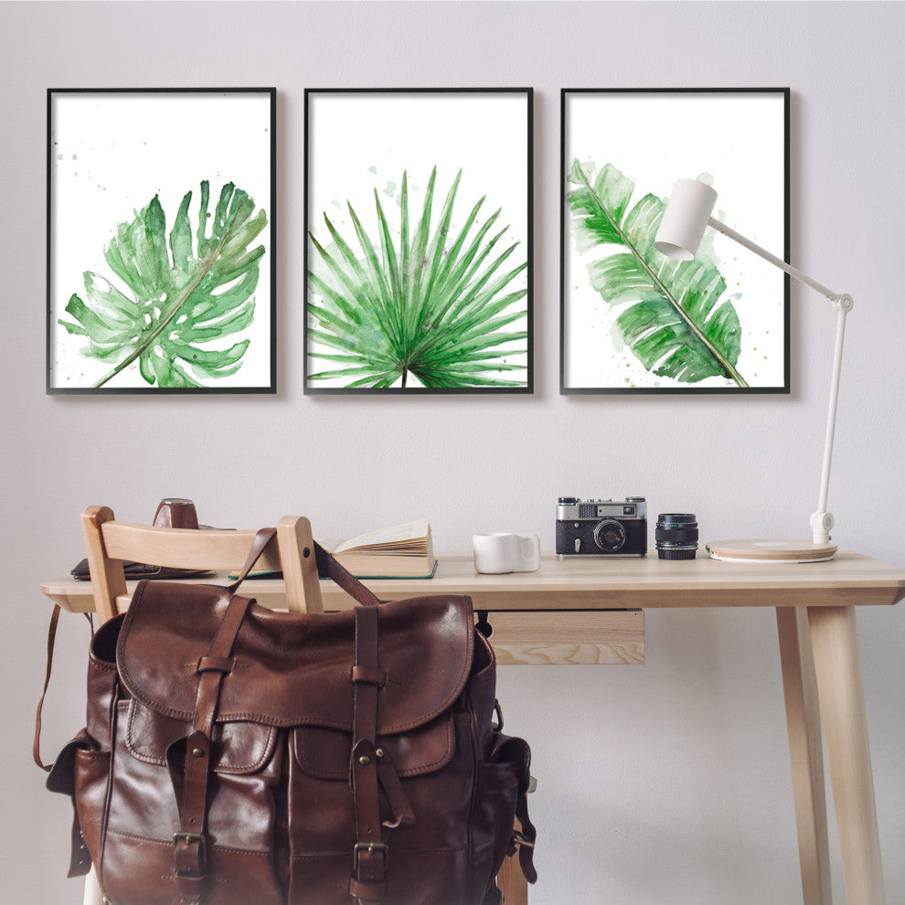 Green Leaves Modern Green Tropical Palm Fans ,3pc, each 24 x 30