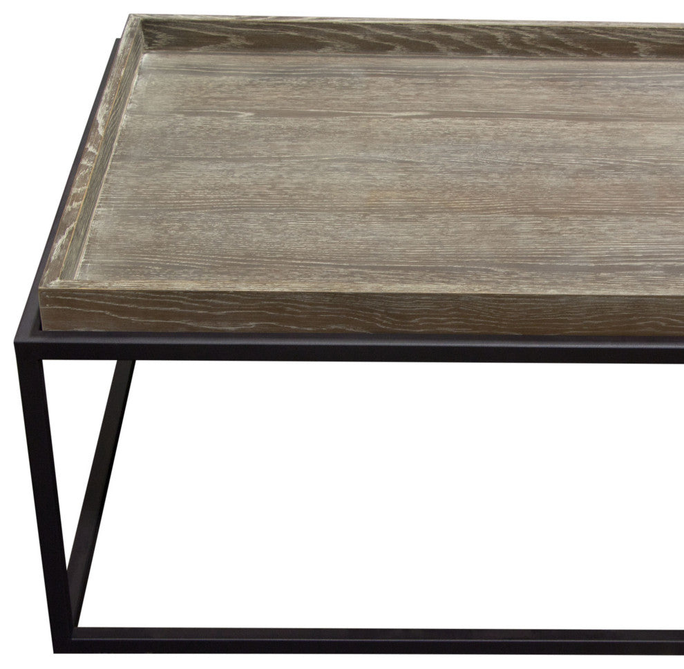 Lex Rectangle Cocktail Table in Rustic Oak Veneer Finish Top  Black