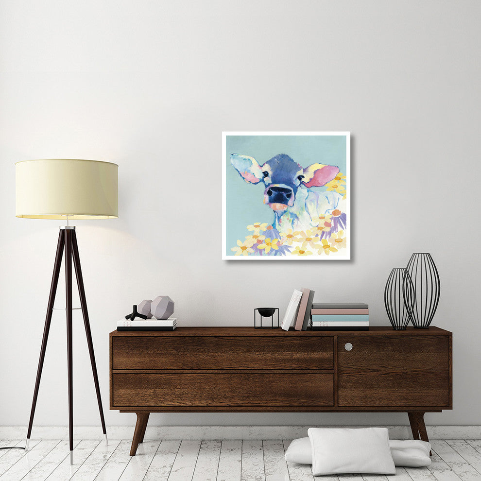 "Bessie with Flowers on Teal" Digital Paper Print by Avery Tillmon, 32"x32"