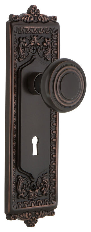 Egg & Dart Plate Interior Mortise Deco Door Knob, Timeless Bronze
