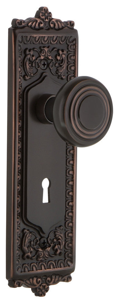 Egg & Dart Plate Interior Mortise Deco Door Knob, Timeless Bronze
