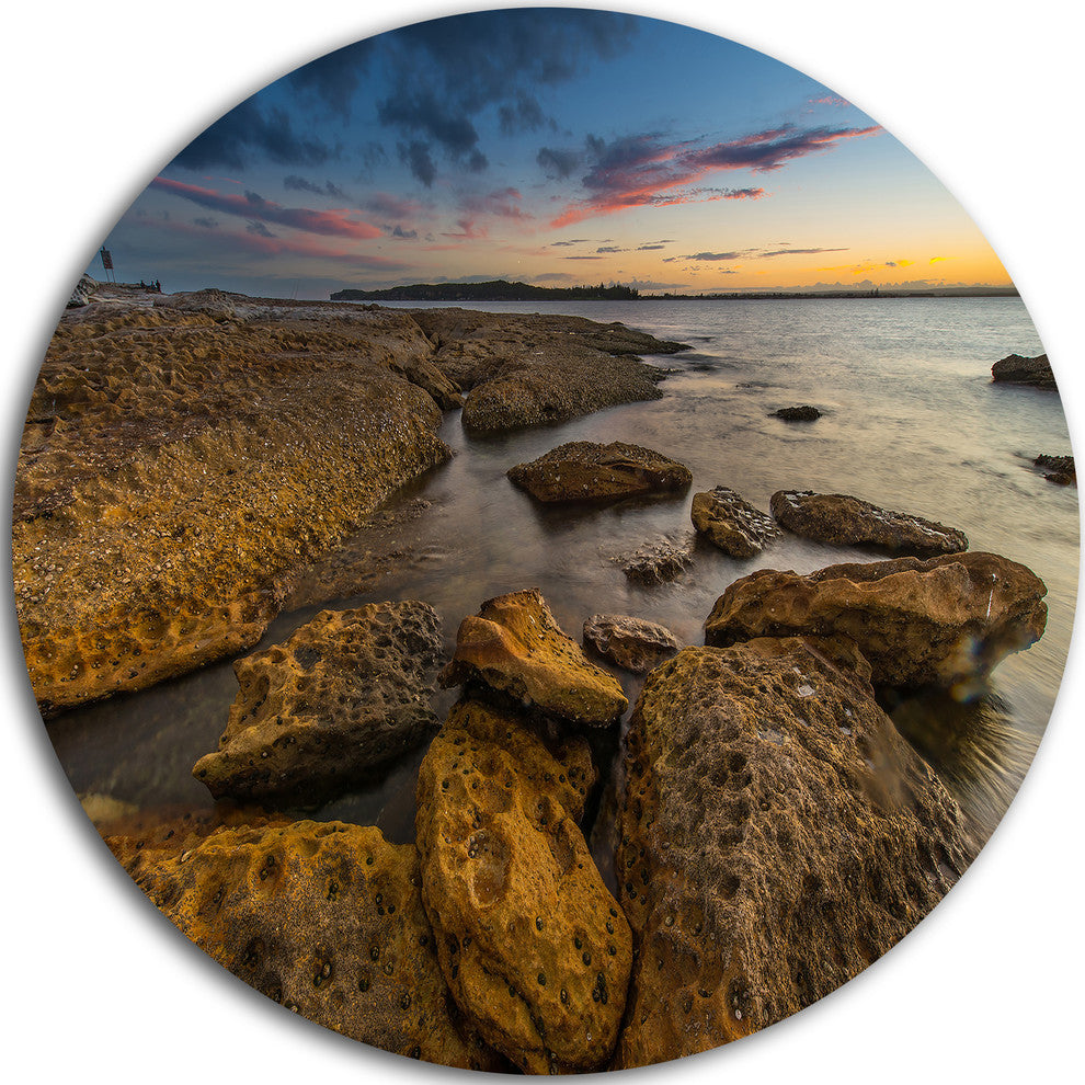 Brown Rocks At Sydney Beach, Seashore Round Wall Art, 11"