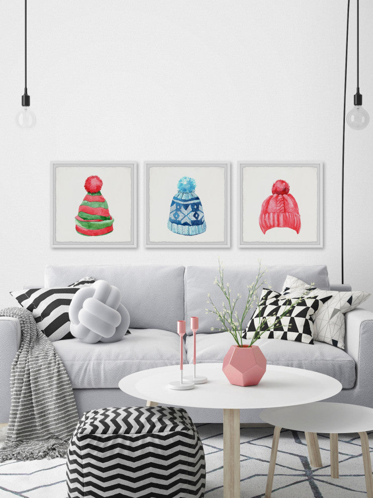 Winter Hats Triptych, 3-Piece Set, 32x32