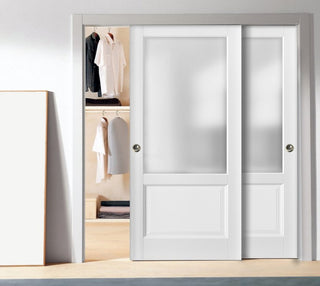 Closet Bypass Doors 56 x 80 & hardware|Lucia 22 Matte White & Glass|Solid Doors