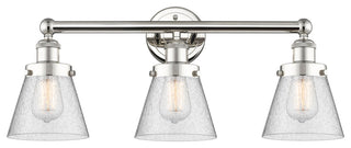 Edison Small Cone 3-Light 25" Vanity Light, Polished Nickel Finish, Seedy Shade