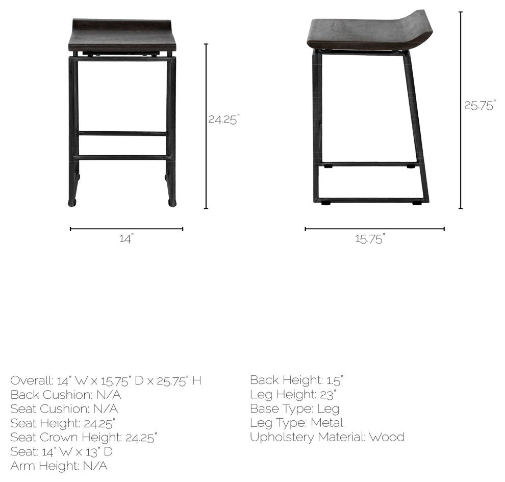 Givens Black Solid Wood Seat with Black Metal Frame Counter Stool