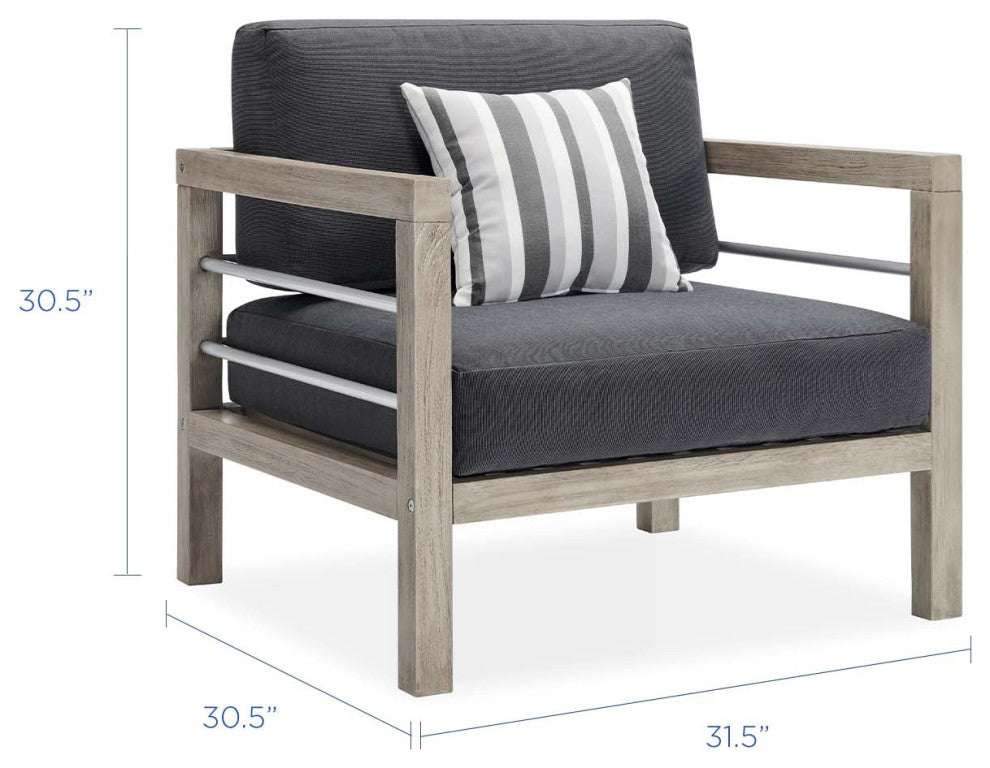 Lounge Sectional Sofa Chair Set, Wood, Gray, Modern, Outdoor Patio Cafe