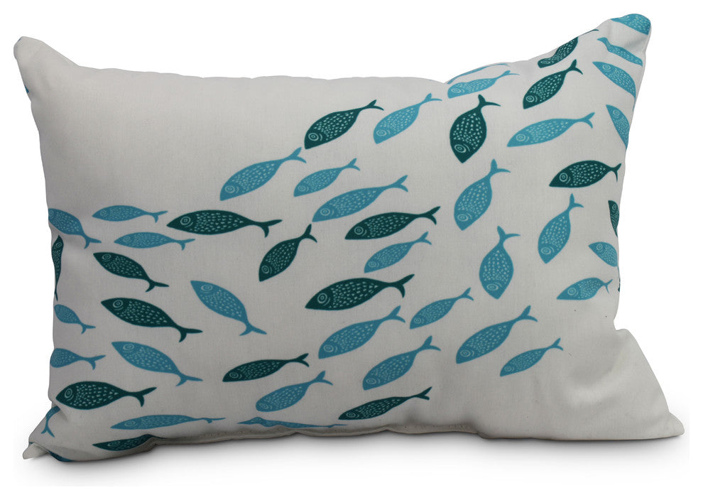 Escuela Decorative Coastal Outdoor Pillow, Turquiose, 14"x20"
