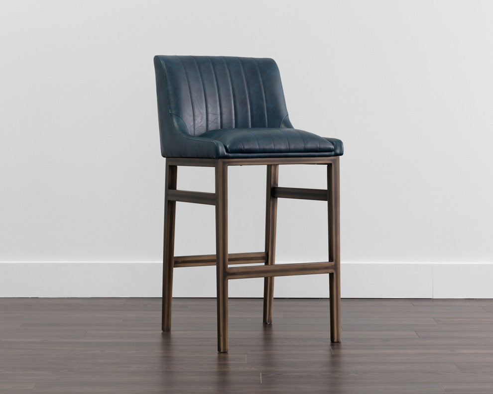 Halden Armless Barstool With Rustic Bronze Legs, Vintage Blue