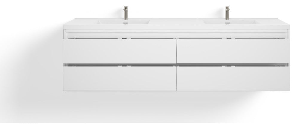 The Daria Bathroom Vanity, Glossy White, 84", Double Sink, Wall Mount